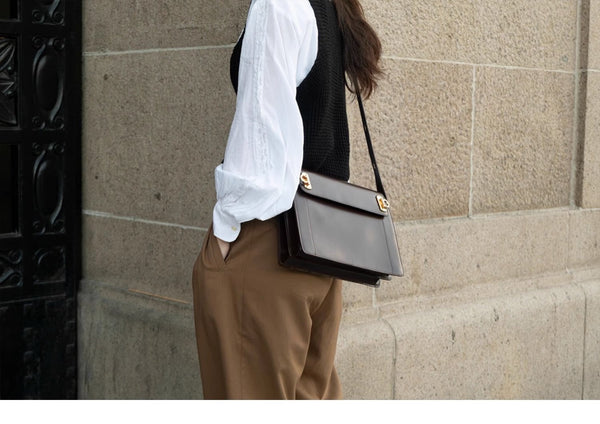 Brown Premium Leather Underarm Bag With Elegant Accordion Design Women's Bags & Handbags