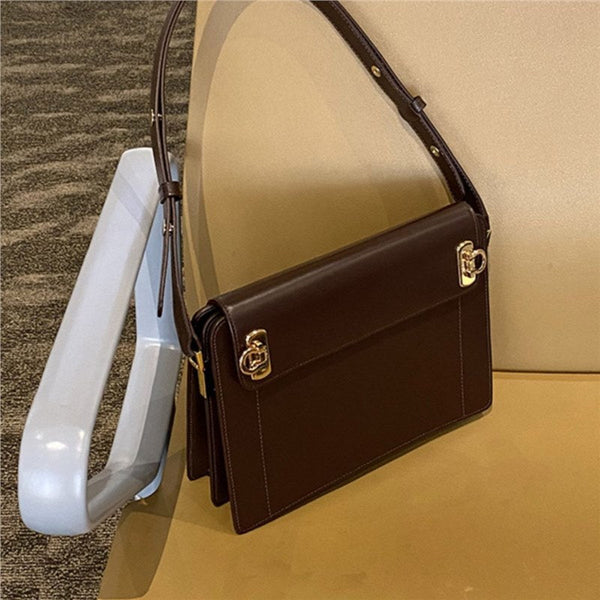 Brown Premium Leather Underarm Bag With Elegant Accordion Design Women's Bags & Handbags
