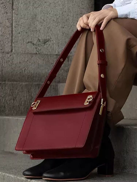 Brown Premium Leather Underarm Bag With Elegant Accordion Design Women's Bags & Handbags