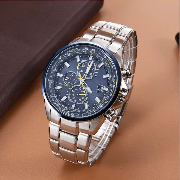 Steel Strip Blue Surface Elegant Men's Quartz Chronograph Watch With 42Mm Case And Perpetual Calendar Watches