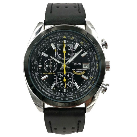 Leather Strap Black Dial Elegant Men's Quartz Chronograph Watch With 42Mm Case And Perpetual Calendar Watches