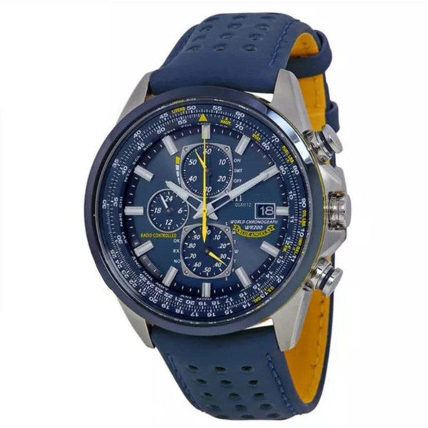 Blue Leather Strap Elegant Men's Quartz Chronograph Watch With 42Mm Case And Perpetual Calendar Watches