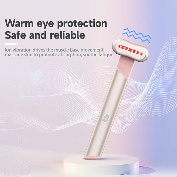 Rose Gold Electric Eye Massager Pen With Red Blue Light Therapy Heated Vibration Wand Massagers