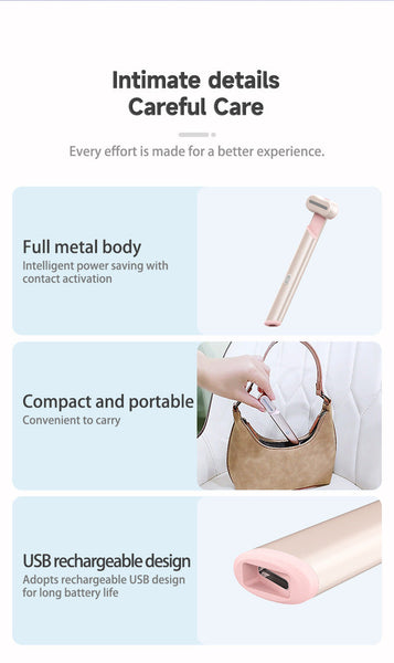 Rose Gold Electric Eye Massager Pen With Red Blue Light Therapy Heated Vibration Wand Massagers