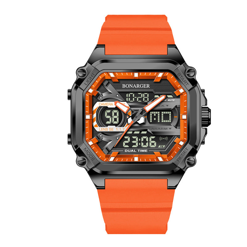 Orange Men's Dual Display Watch Time Digital Analog Waterproof Sports Packing Organisers