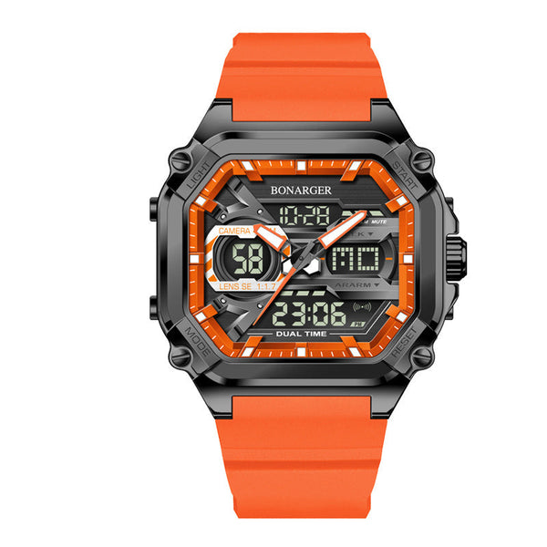 Orange Men's Dual Display Watch Time Digital Analog Waterproof Sports Packing Organisers