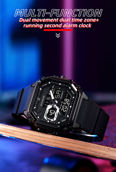 Orange Men's Dual Display Watch Time Digital Analog Waterproof Sports Packing Organisers