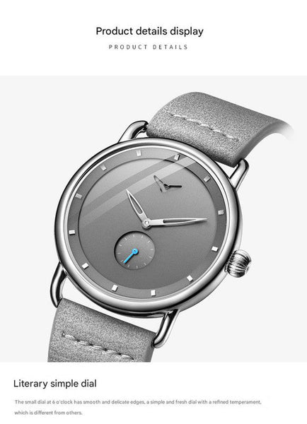 Blue Elegant Men's Watch With Leather Band Small Seconds Onion Crown Detail Watches