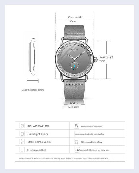 Blue Elegant Men's Watch With Leather Band Small Seconds Onion Crown Detail Watches