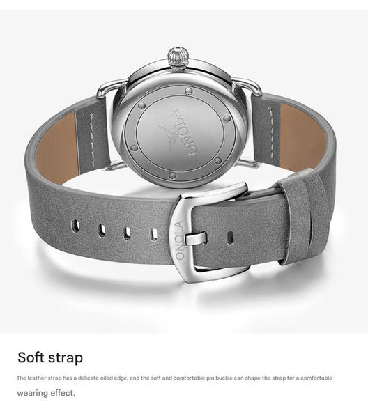 Silver Elegant Mens Watch With Leather Band Small Seconds Onion Crown Detail Watches