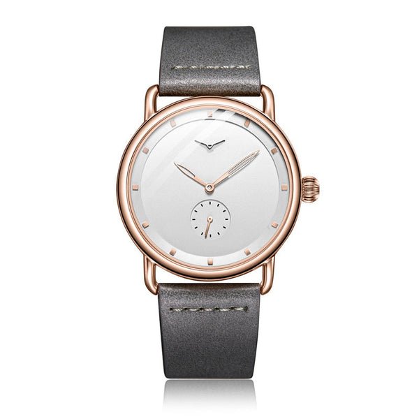 Rose Gold Shell White Elegant Men's Watch With Black Leather Band Watches