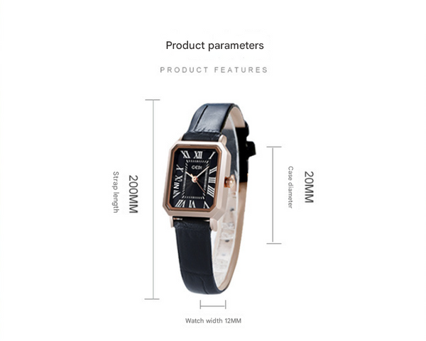Rose Gold Shell Coffee Strap Ladies Quartz Watch Classic Rectangular Leather Band Watches