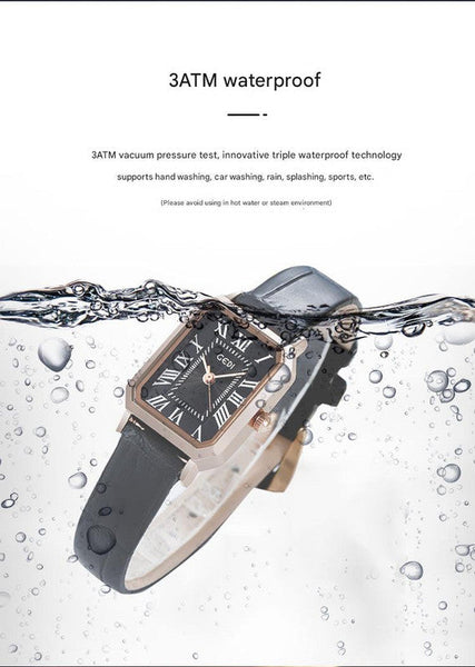 Rose Gold Shell Coffee Strap Ladies Quartz Watch Classic Rectangular Leather Band Watches