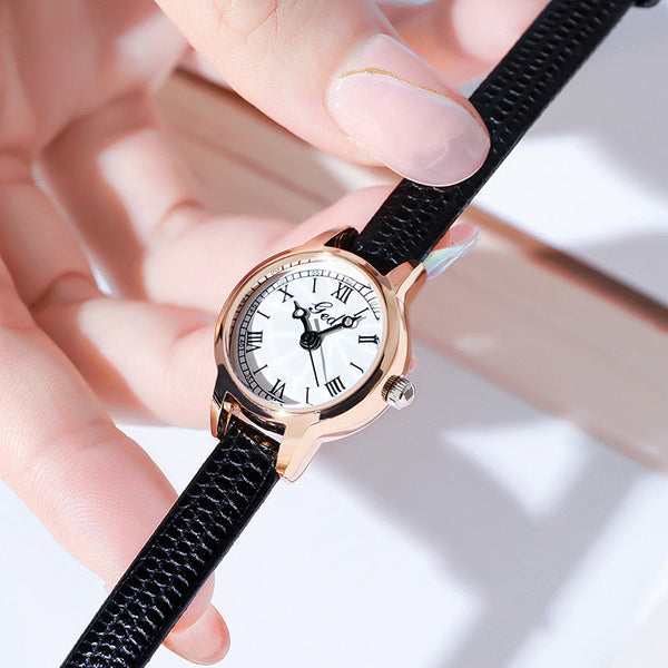 Rose Gold Shell White Plate Black Strap Delicate Women's Watch 20Mm Roman Numeral Dial Leather Watches
