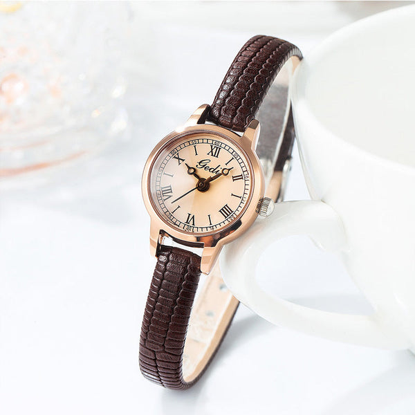 Women Leather Strap Watch Roman Numeral Dial 20Mm Elegant Timepiece Coffee Watches