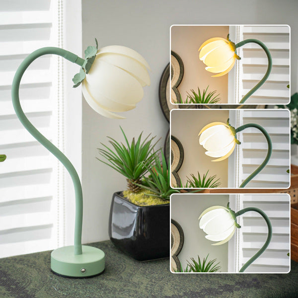 Green Led Tulip Desk Lamp Flexible Gooseneck Decorative Flower Table Light Lamps