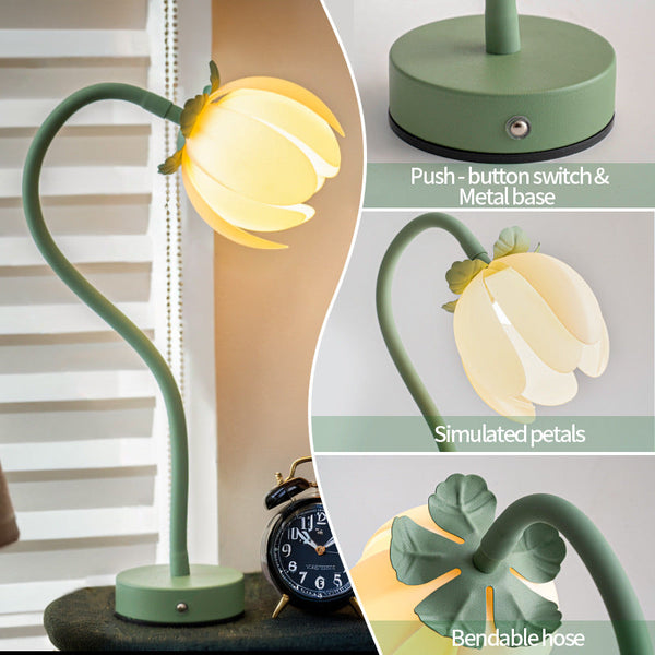 Green Led Tulip Desk Lamp Flexible Gooseneck Decorative Flower Table Light Lamps