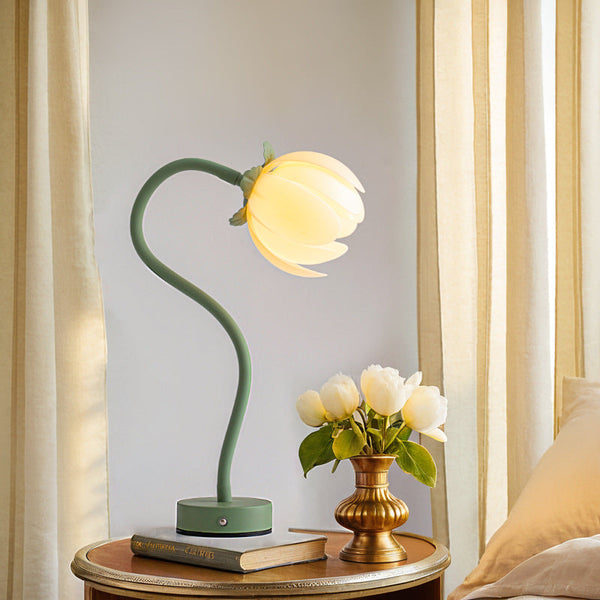 Green Led Tulip Desk Lamp Flexible Gooseneck Decorative Flower Table Light Lamps