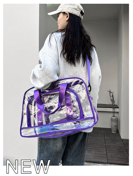 Purple Transparent Multi Purpose Clear Pvc Bag Travel Fitness Storage Tote (42X26x15cm) Women's Bags & Handbags