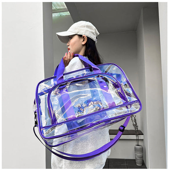 Purple Transparent Multi Purpose Clear Pvc Bag Travel Fitness Storage Tote (42X26x15cm) Women's Bags & Handbags