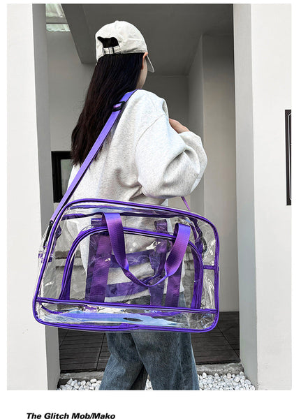 Purple Transparent Multi Purpose Clear Pvc Bag Travel Fitness Storage Tote (50X32x18cm) Women's Bags & Handbags