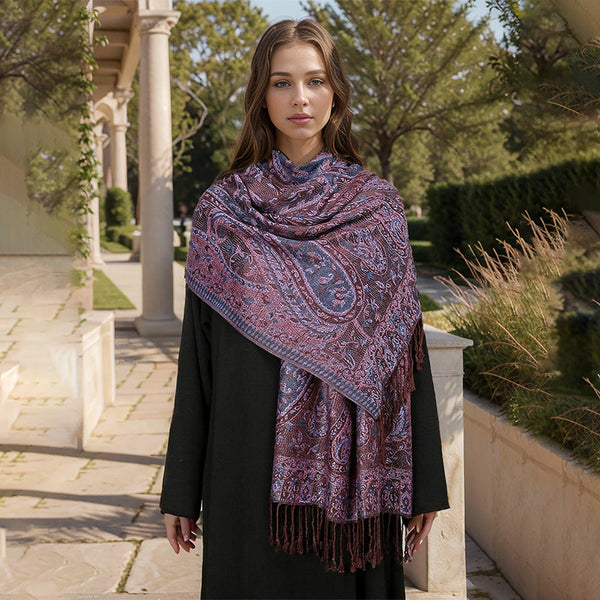Coffee + Purple Elegant Retro Paisley Print Scarf For Women Soft Fashion Shawl Wrap 185X70cm Scarves & Wraps