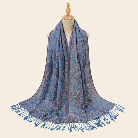 Blue Elegant Retro Paisley Print Scarf For Women Soft Fashion Shawl Wrap 185X70cm Scarves & Wraps