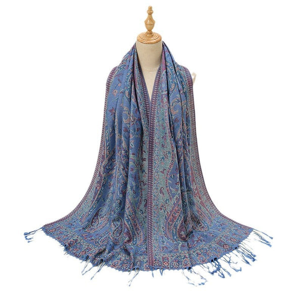 Blue Elegant Retro Paisley Print Scarf For Women Soft Fashion Shawl Wrap 185X70cm Scarves & Wraps