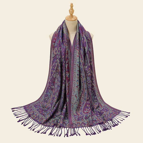 Purple Elegant Retro Paisley Print Scarf For Women Soft Fashion Shawl Wrap 185X70cm Scarves & Wraps