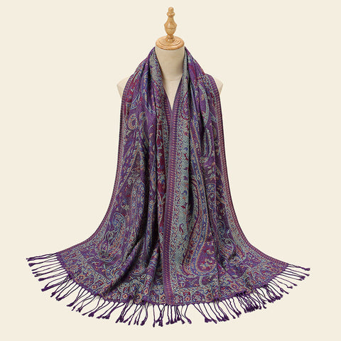 Purple Elegant Retro Paisley Print Scarf For Women Soft Fashion Shawl Wrap 185X70cm Scarves & Wraps