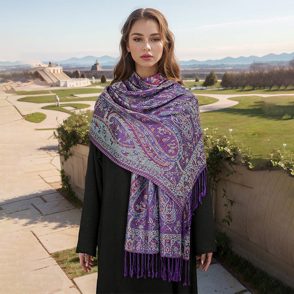 Purple Elegant Retro Paisley Print Scarf For Women Soft Fashion Shawl Wrap 185X70cm Scarves & Wraps