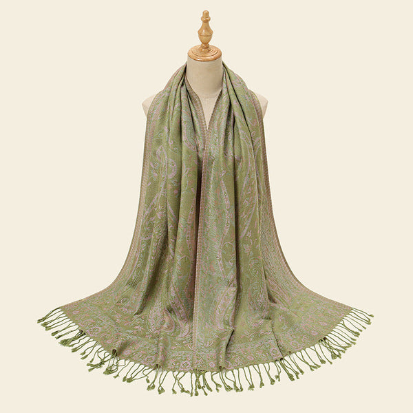 Green Elegant Retro Paisley Print Scarf For Women Soft Fashion Shawl Wrap 185X70cm Scarves & Wraps