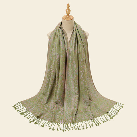 Green Elegant Retro Paisley Print Scarf For Women Soft Fashion Shawl Wrap 185X70cm Scarves & Wraps
