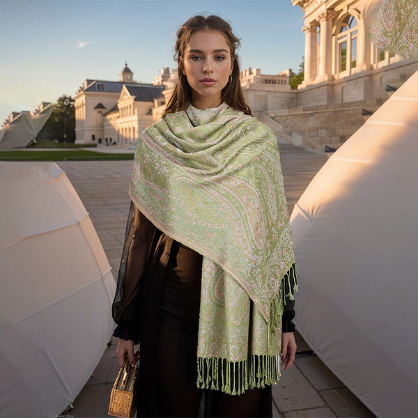Green Elegant Retro Paisley Print Scarf For Women Soft Fashion Shawl Wrap 185X70cm Scarves & Wraps