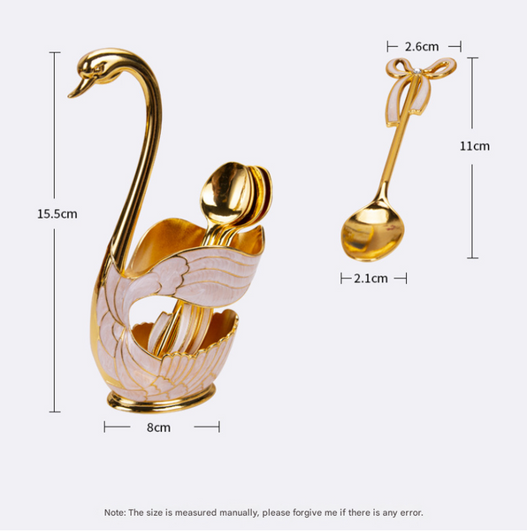 Elegant Swan Base Spoon Holder Set With 6 Coffee/Dessert Spoons(Silver Spoon) Cutlery Storage