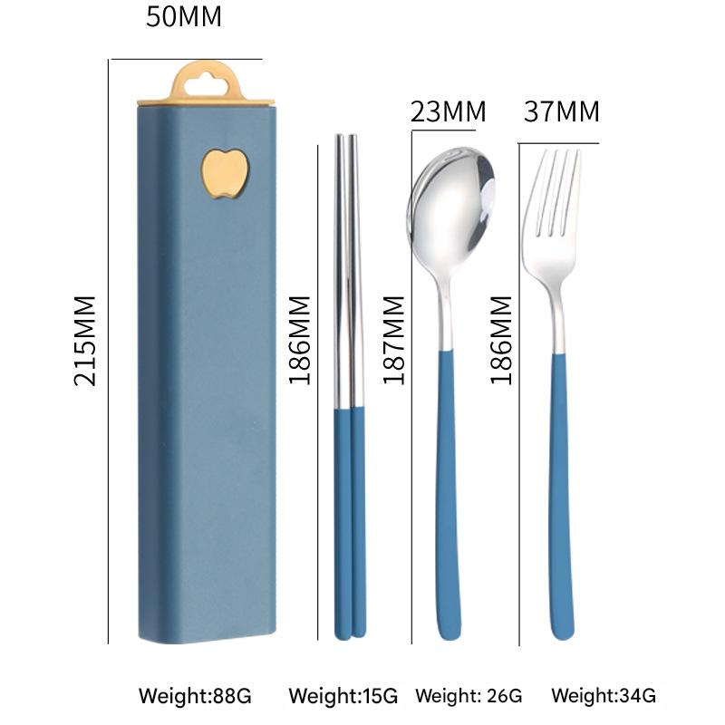 2 Pcs Dark Blue Reusable Travel Utensil Set With Case 304 Stainless Steel Spoon Fork & Chopsticks Serving Utensils & Sets