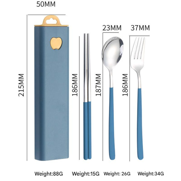 2 Pcs Dark Blue Reusable Travel Utensil Set With Case 304 Stainless Steel Spoon Fork & Chopsticks Serving Utensils & Sets