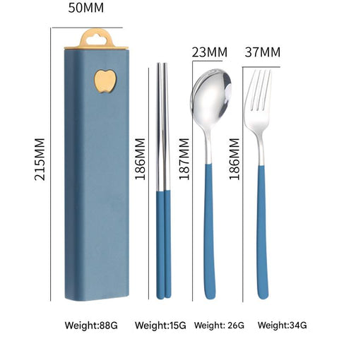 2 Pcs Dark Blue Reusable Travel Utensil Set With Case 304 Stainless Steel Spoon Fork & Chopsticks Serving Utensils & Sets