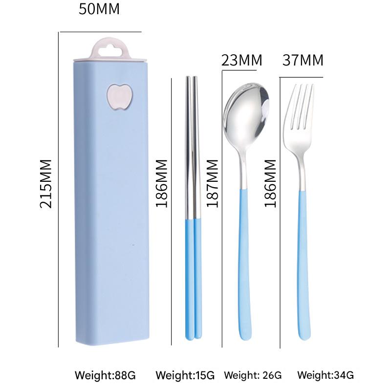 2 Pcs Light Blue Reusable Travel Utensil Set With Case 304 Stainless Steel Spoon Fork & Chopsticks Serving Utensils & Sets