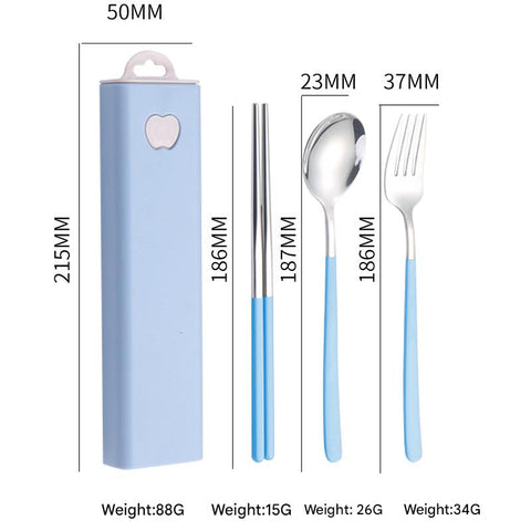 2 Pcs Light Blue Reusable Travel Utensil Set With Case 304 Stainless Steel Spoon Fork & Chopsticks Serving Utensils & Sets