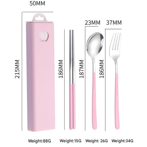 2 Pcs Pink Reusable Travel Utensil Set With Case 304 Stainless Steel Spoon Fork & Chopsticks Serving Utensils & Sets
