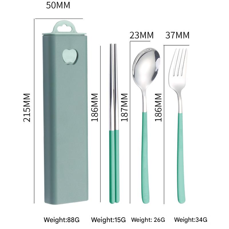 2 Pcs Green Reusable Travel Utensil Set With Case 304 Stainless Steel Spoon Fork & Chopsticks Serving Utensils & Sets