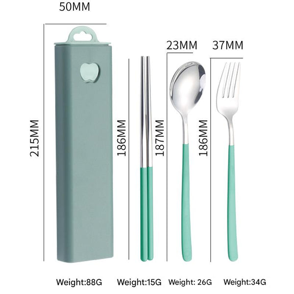 2 Pcs Green Reusable Travel Utensil Set With Case 304 Stainless Steel Spoon Fork & Chopsticks Serving Utensils & Sets