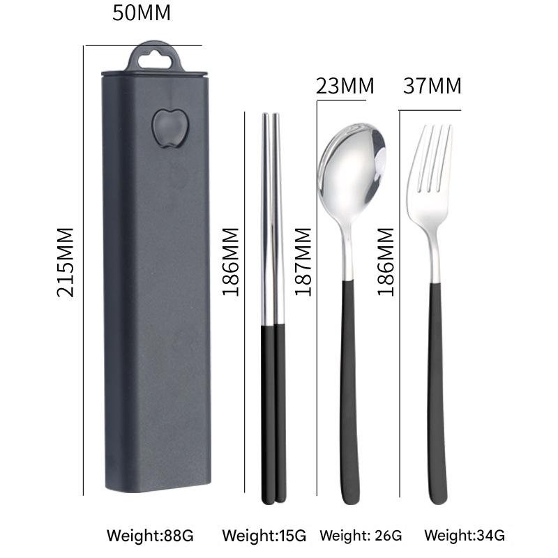 2 Pcs Black Reusable Travel Utensil Set With Case 304 Stainless Steel Spoon Fork & Chopsticks Serving Utensils & Sets