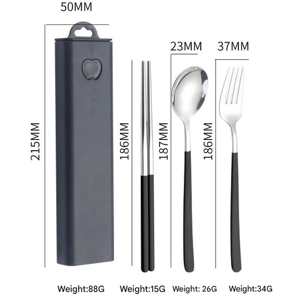 2 Pcs Black Reusable Travel Utensil Set With Case 304 Stainless Steel Spoon Fork & Chopsticks Serving Utensils & Sets