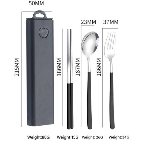 2 Pcs Black Reusable Travel Utensil Set With Case 304 Stainless Steel Spoon Fork & Chopsticks Serving Utensils & Sets