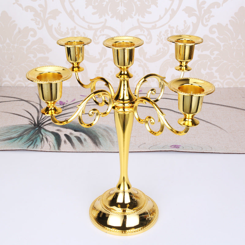 Gold Elegant Metal Candelabra 5 Arm Candle Holder Decorative For Home Weddings Events Seasonal Decorations