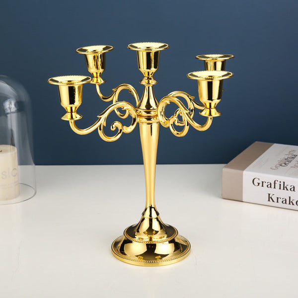 Gold Elegant Metal Candelabra 5 Arm Candle Holder Decorative For Home Weddings Events Seasonal Decorations