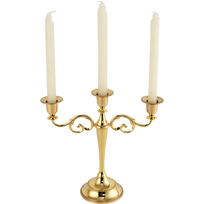 Gold Elegant Metal Candelabra 3 Arm Candle Holder Decorative For Home Weddings Events Seasonal Decorations