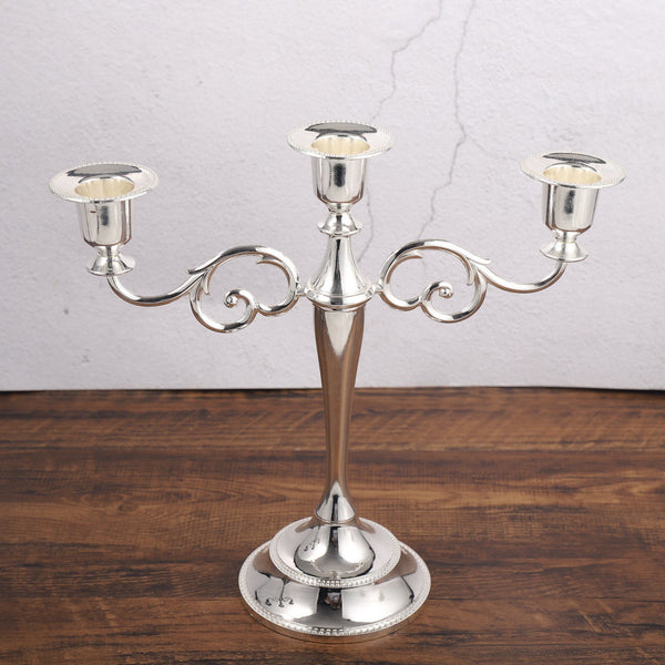 Silver Elegant Metal Candelabra 3 Arm Candle Holder Home Weddings Events Seasonal Decorations